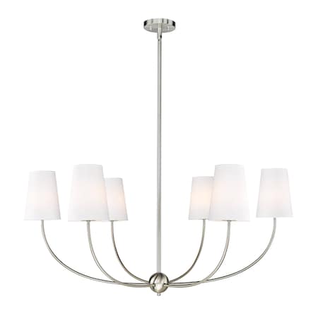 Z-Lite Shannon Chandelier, 6-Light, 42 In.W x 19.25 In.H, Brushed Nickel/white 3040-42BN